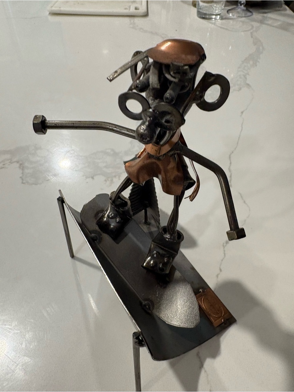 VINTAGE Metal Snowboarder Figurine Sculpture - Copper & Black Decorative Accent - Picture 6 of 6